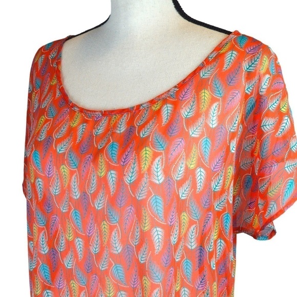 West Kei Sheer Summer Pullover Blouse/Top, Leaf Print - Large - Picture 3 of 7